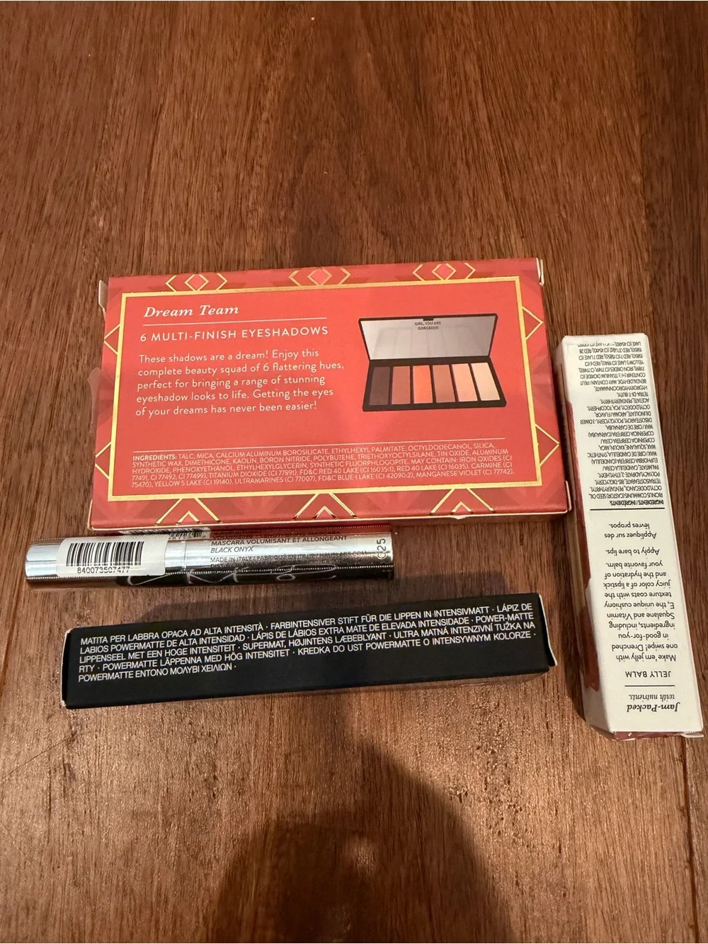 Laura Geller shadow palette, nars lip, Laura Geller gloss, haus mascara